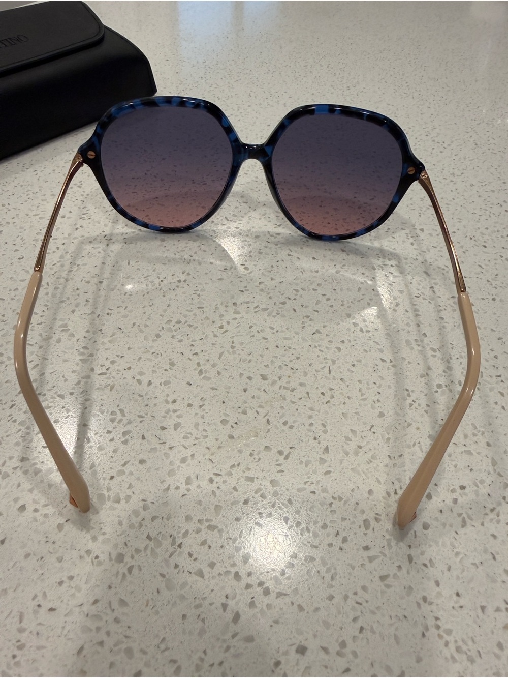 Valentino Blue Tortoiseshell Sunglasses with Purple Gradient Lenses - Picture 3 of 3